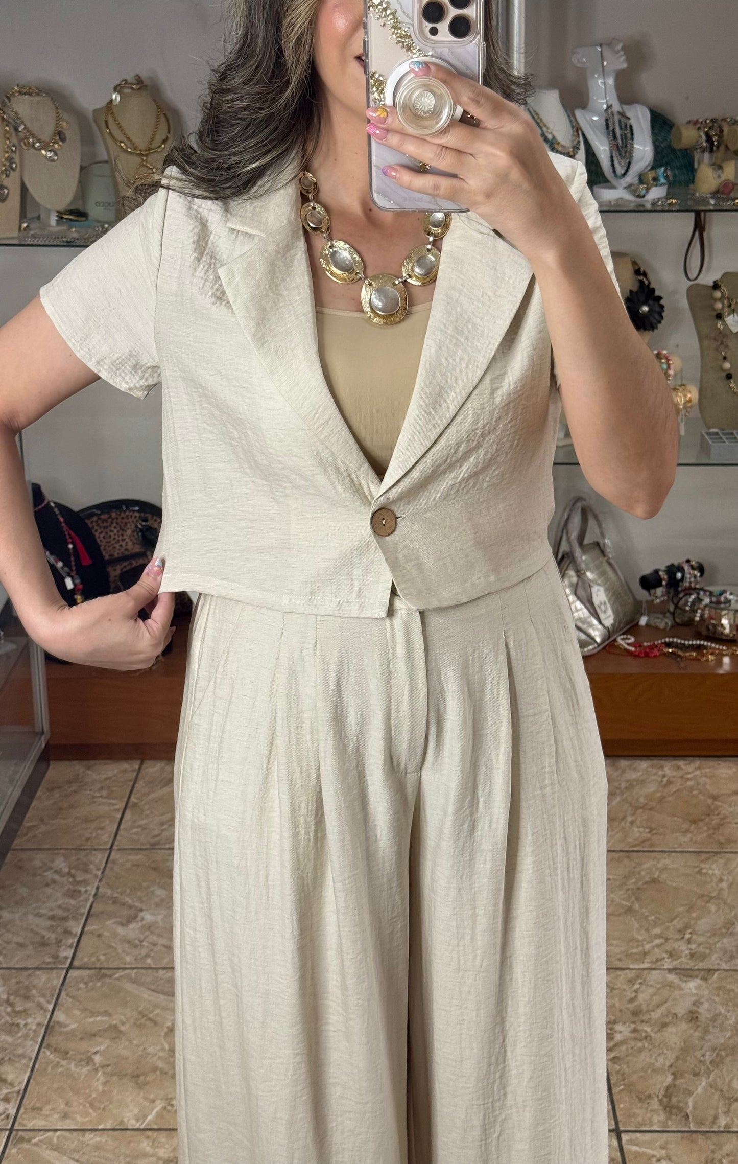 Cream Top and Pant Set