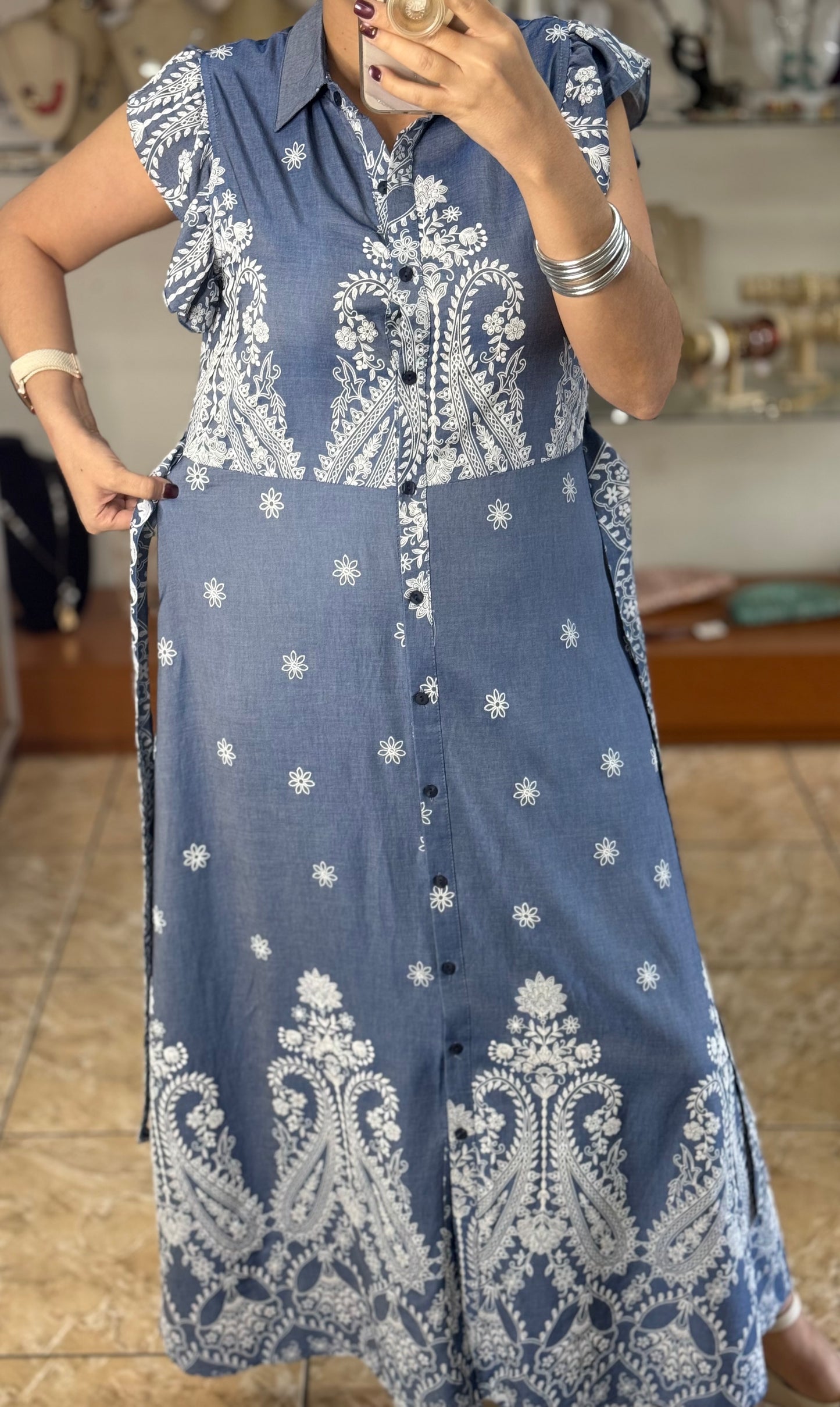 Printed Button Down Maxi Dress