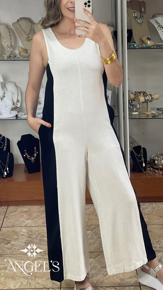 Cream/Black Contrast Jumpsuit