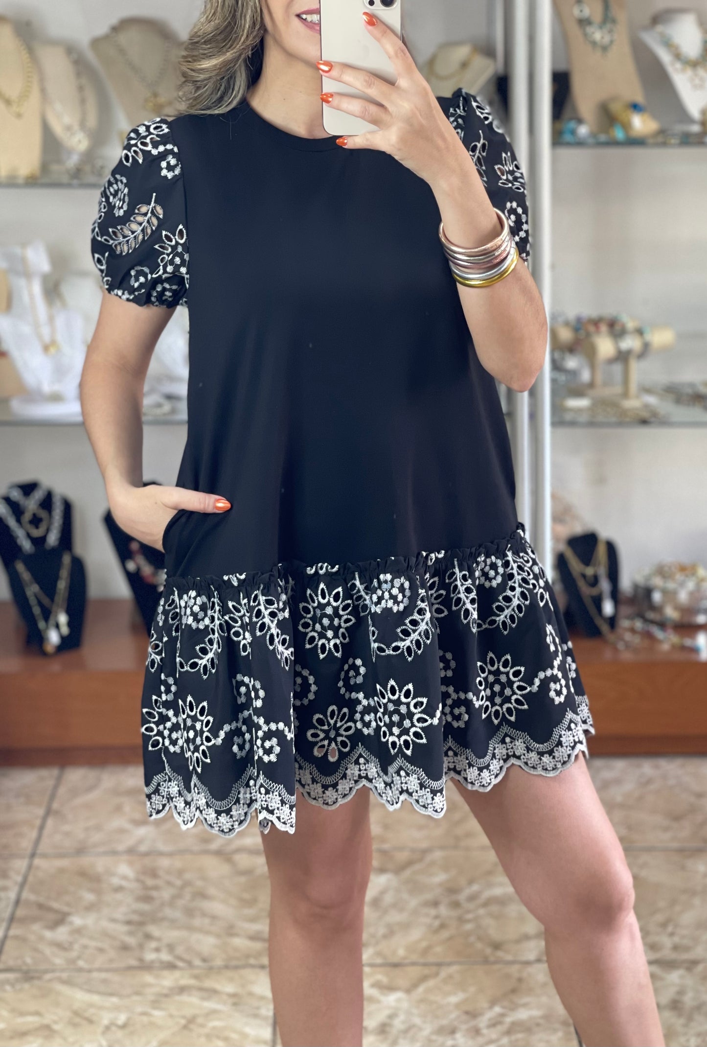 Black Eyelet Mini Dress