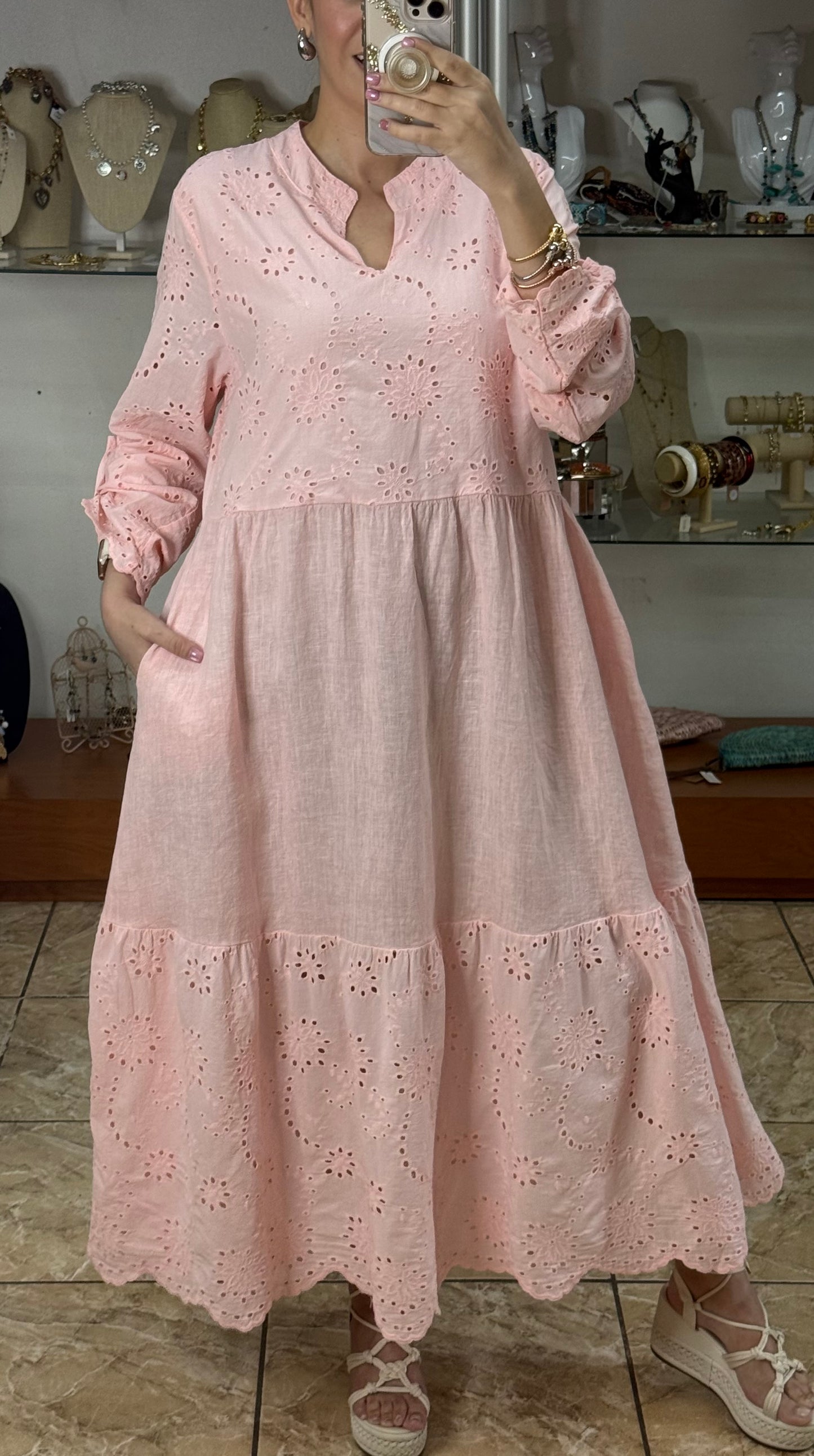 Linen/Eyelet OS Maxi Dress (FINAL SALE)