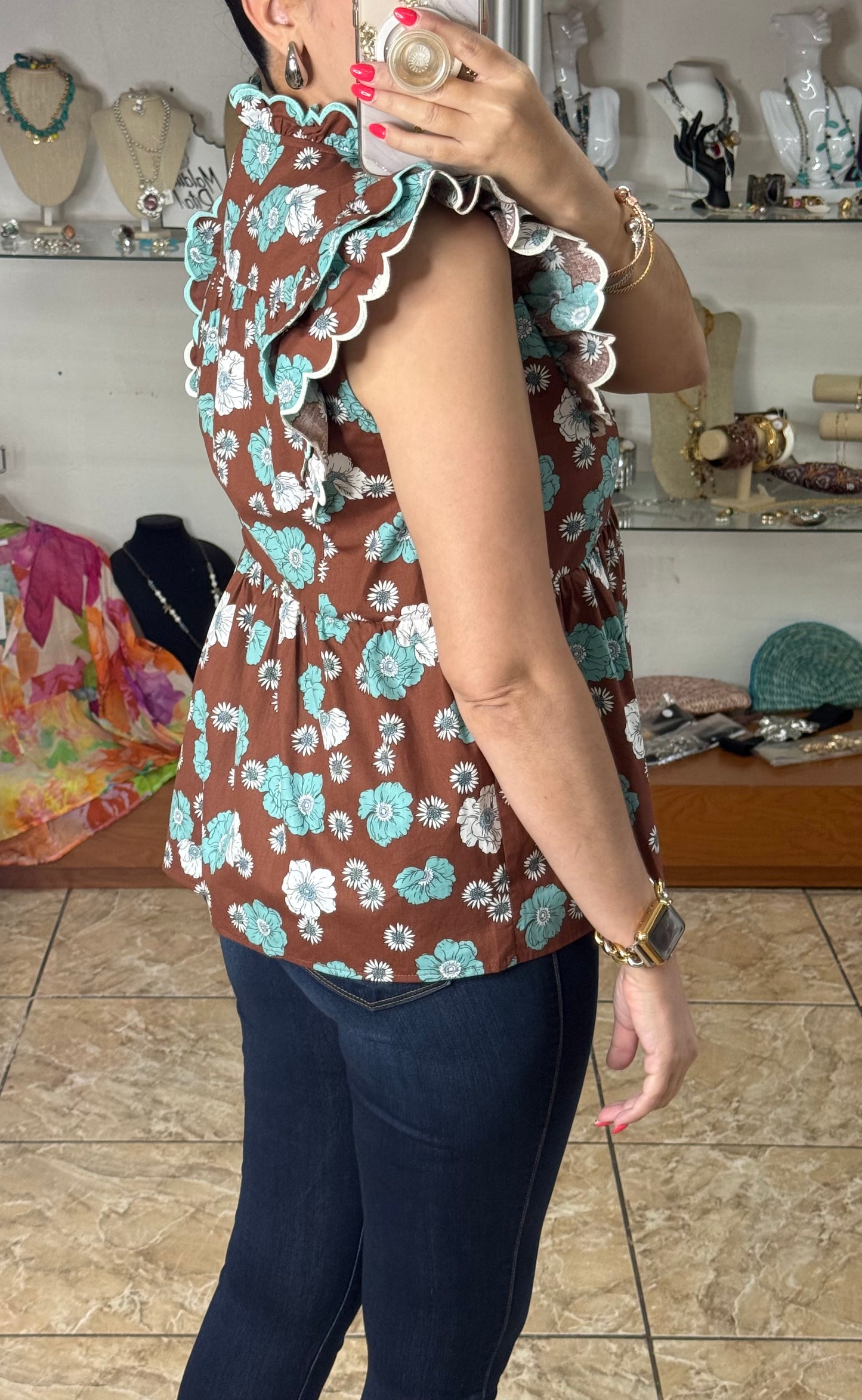 Brown Mix Floral Top