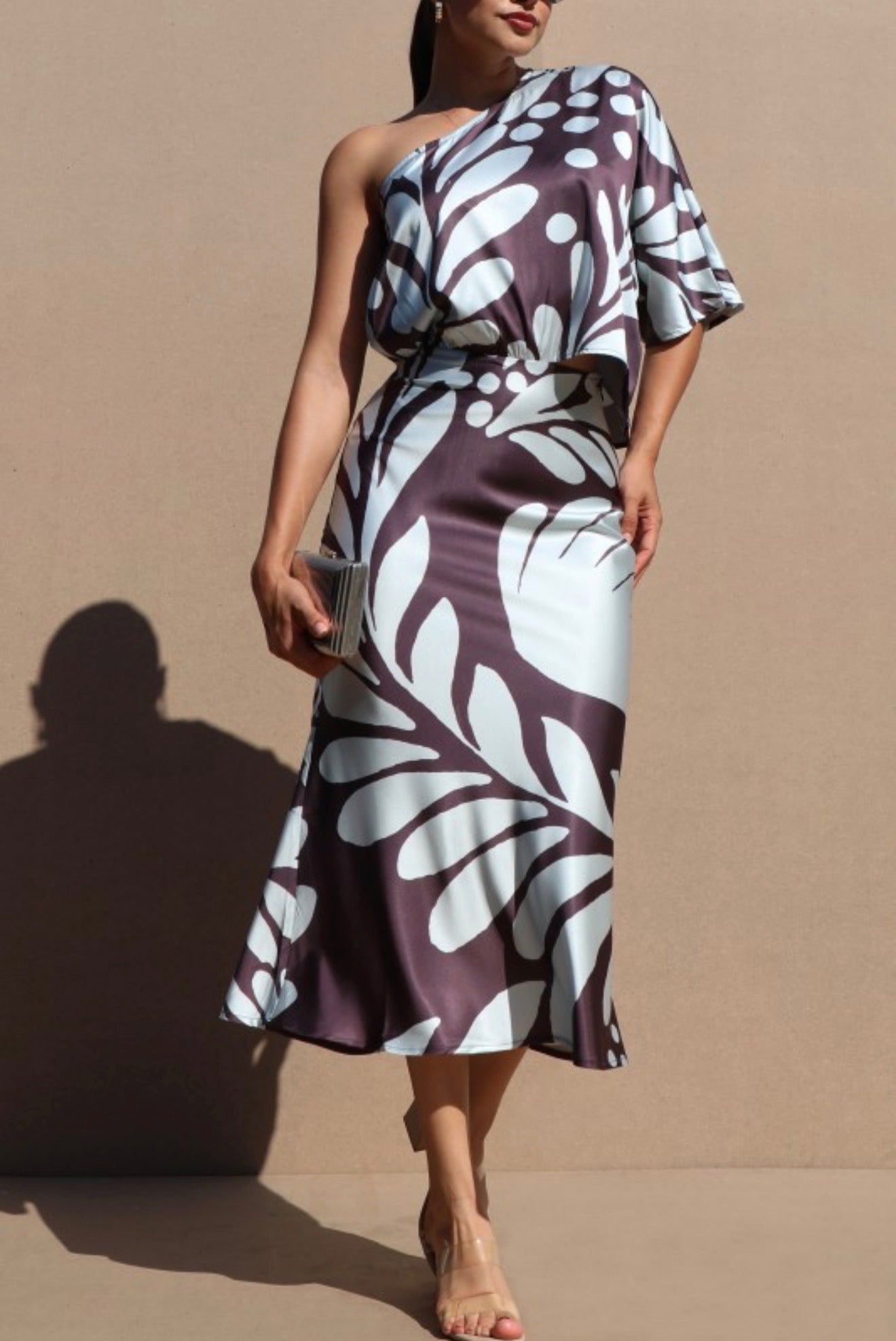 One Shoulder Satin Midi Dress