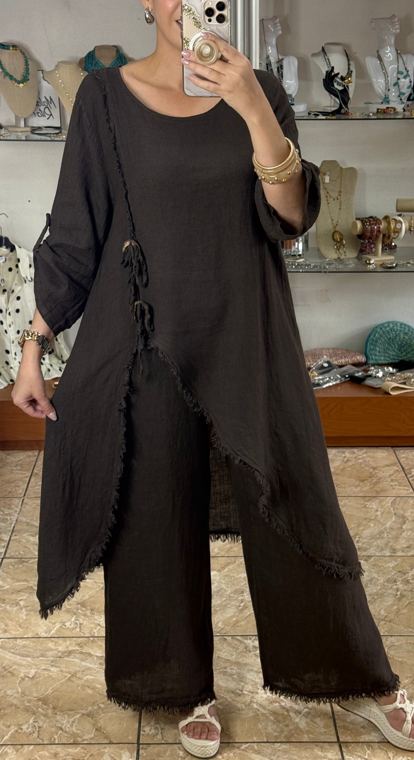 Asymmetrical Linen OS Top and Pant Set (NO RETURNS OR EXCHANGE)