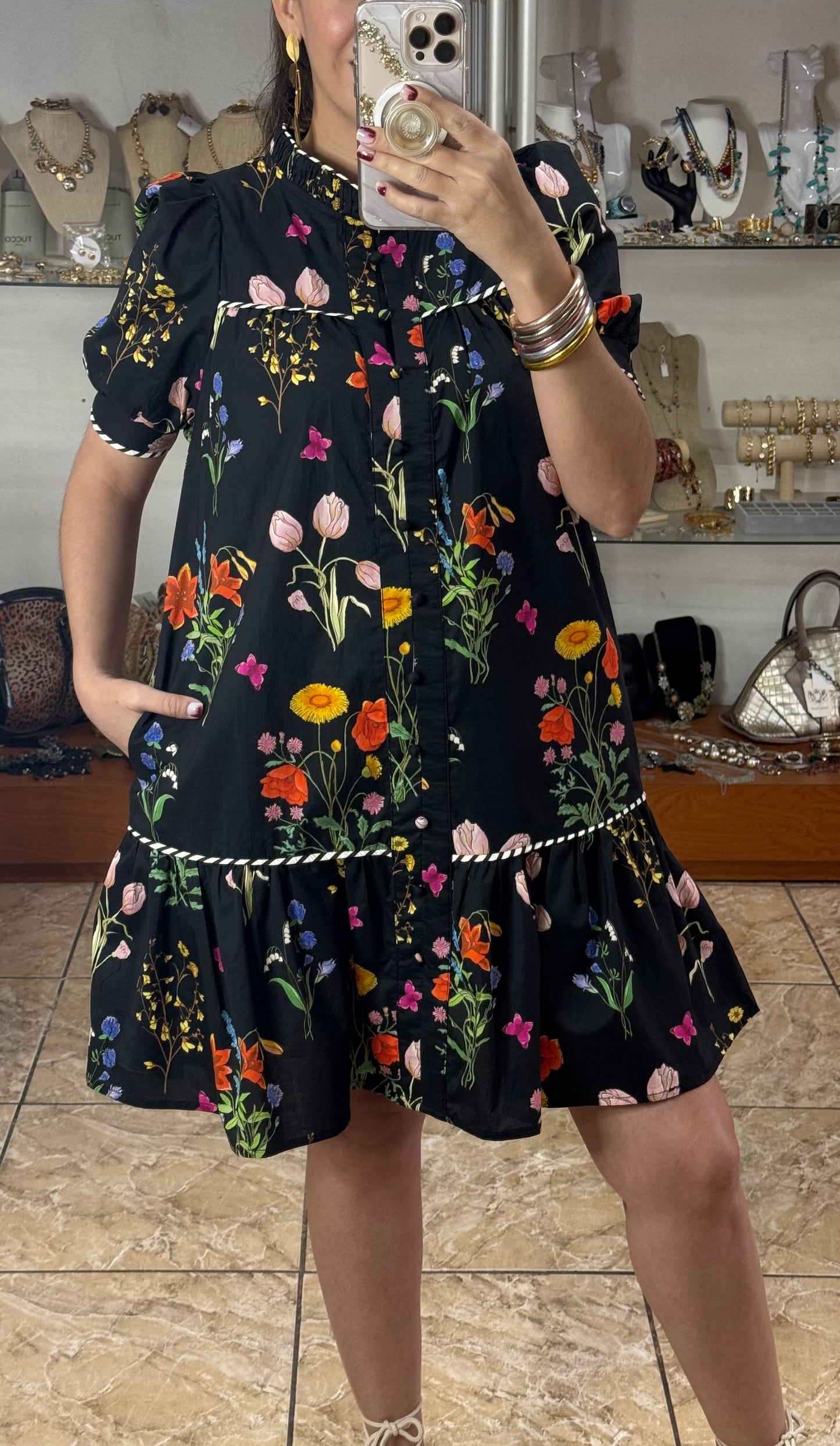 Multicolor/Black Floral Doll Dress
