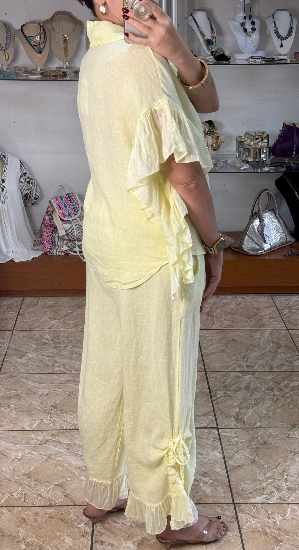 OS Linen Ruffle Top & Pant Set (NO RETURNS OR EXCHANGE)