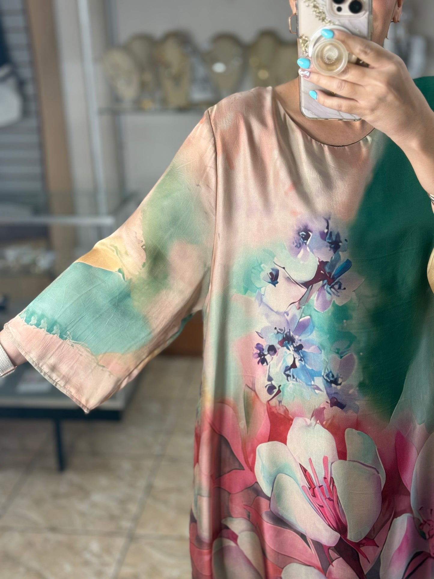 OS Floral Silk Maxi Dress (NO RETURNS OR EXCHANGE)