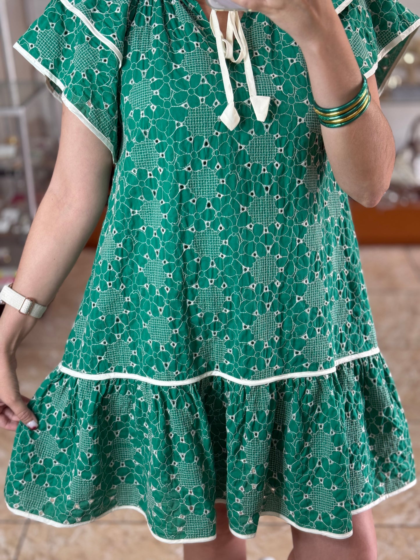 Green Embroidered Doll Dress