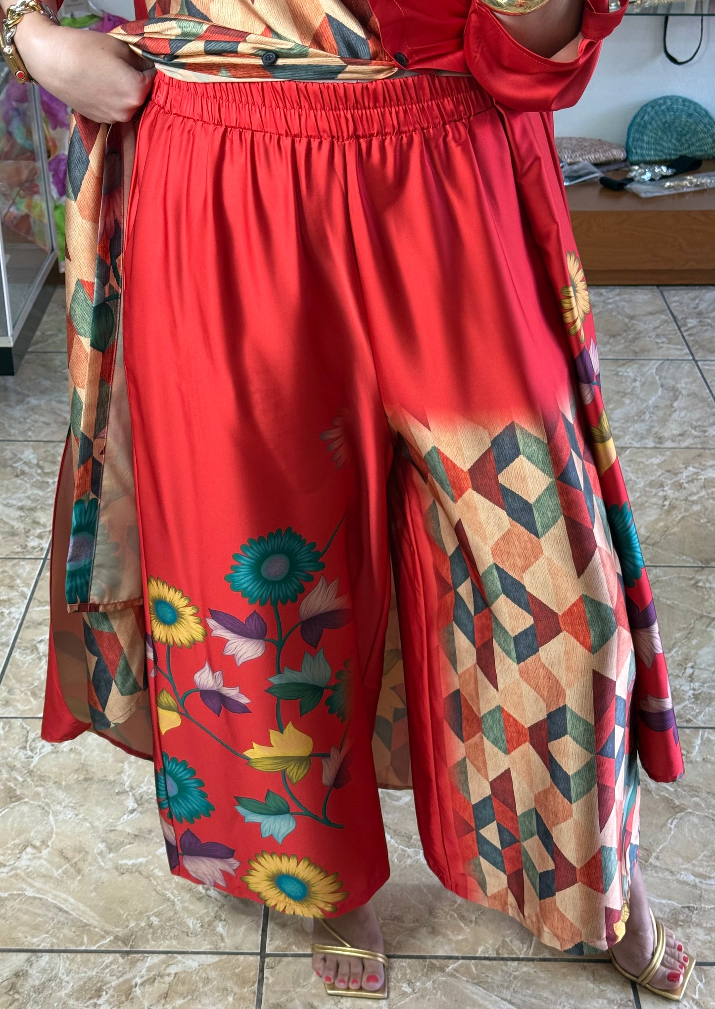 Mix Print OS Silk Top/Dress & Pant Set (NO RETURNS OR EXCHANGE)