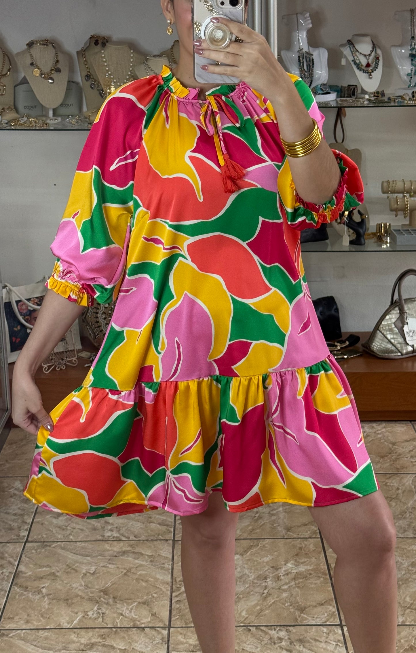 Abstract Print Green Mix Dress
