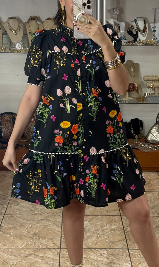 Multicolor/Black Floral Doll Dress