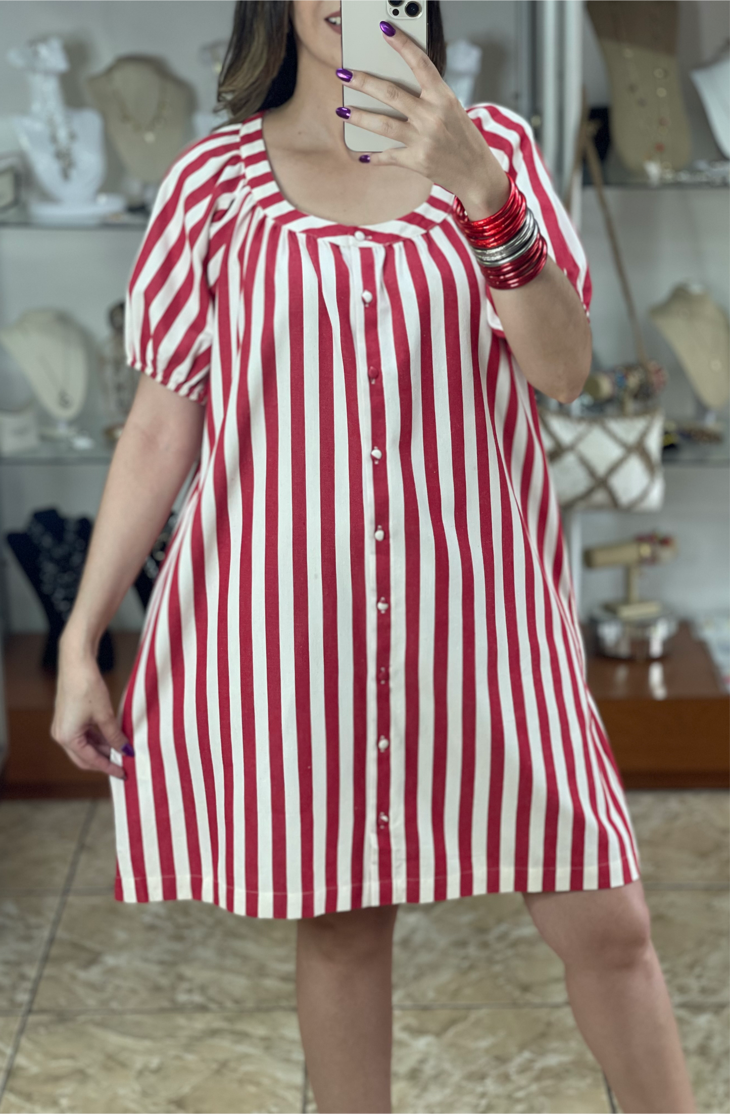 Red Stripes Denim Dress