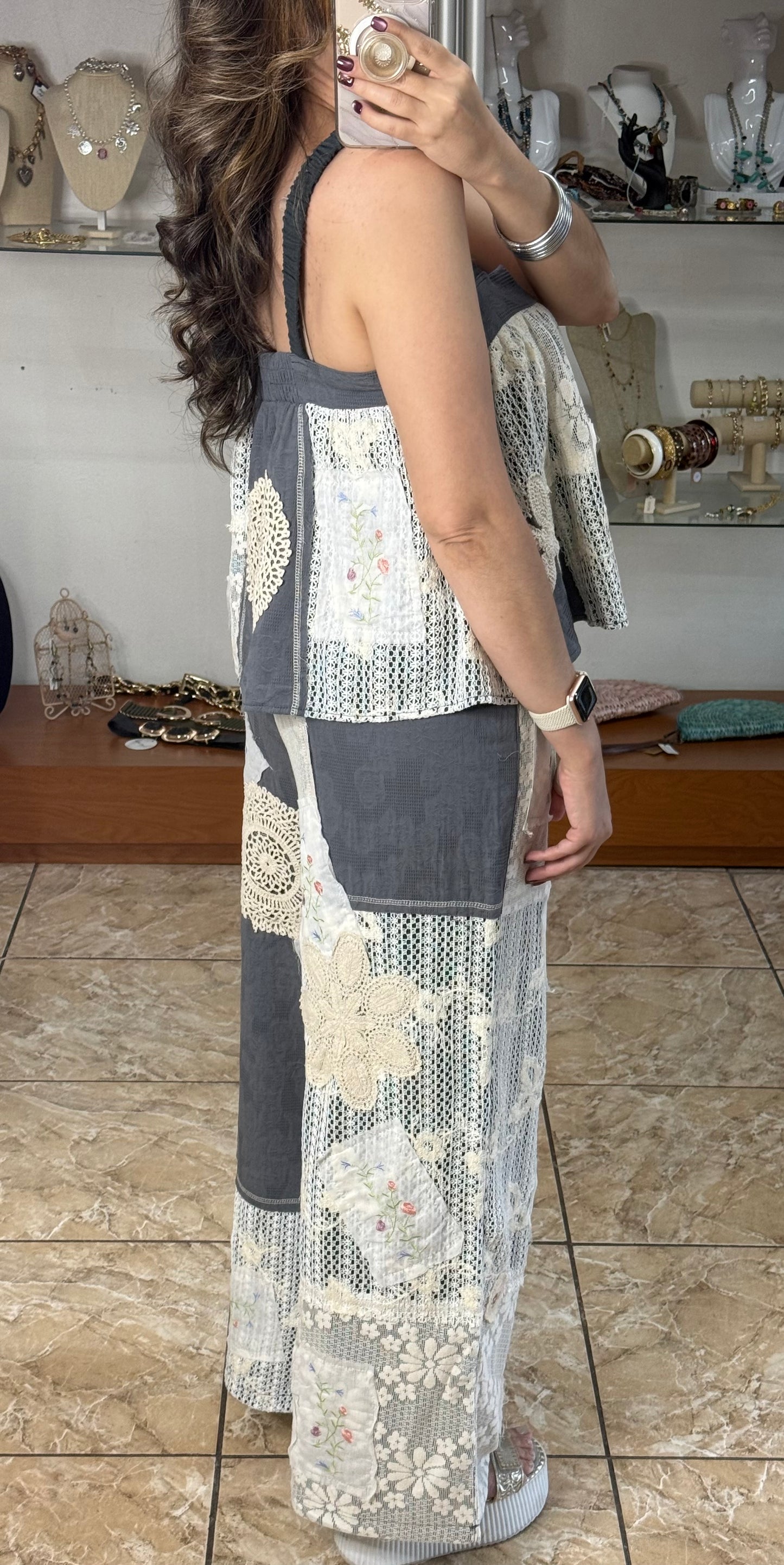 Charcoal Grey Crochet Details Pant Set (FINAL SALE)