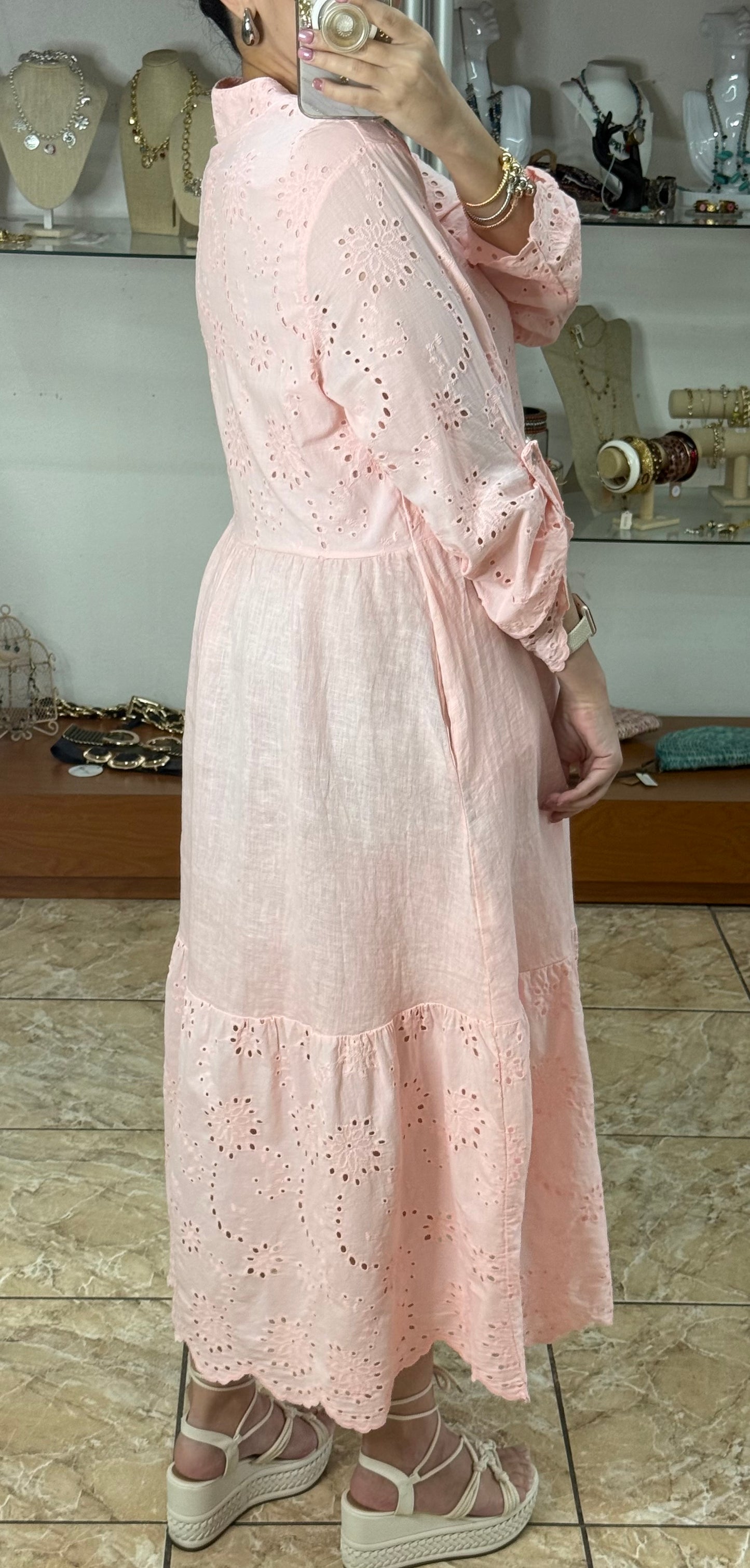 Linen/Eyelet OS Maxi Dress (FINAL SALE)