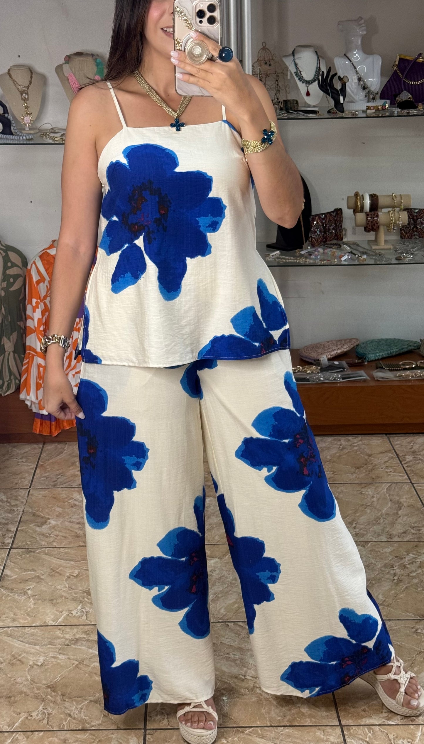 Blue Flowers Top & Pant Set