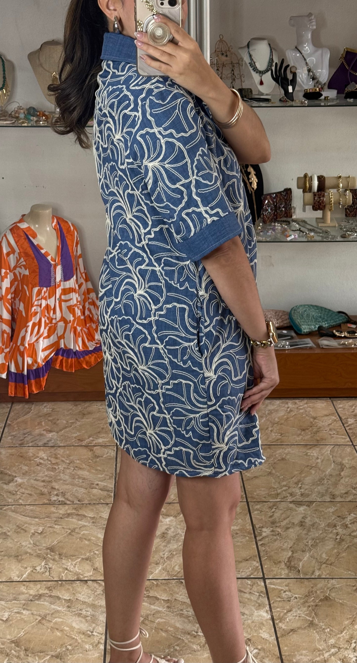 Blue/Cream Polo Style Dress