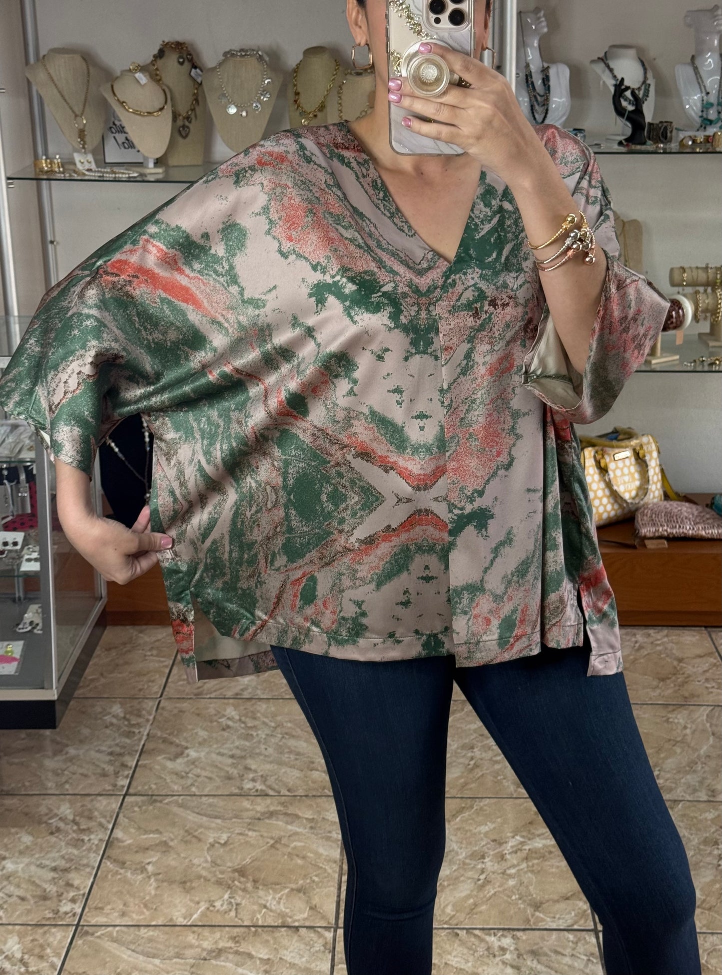 Taupe Marble Print Tunic Top