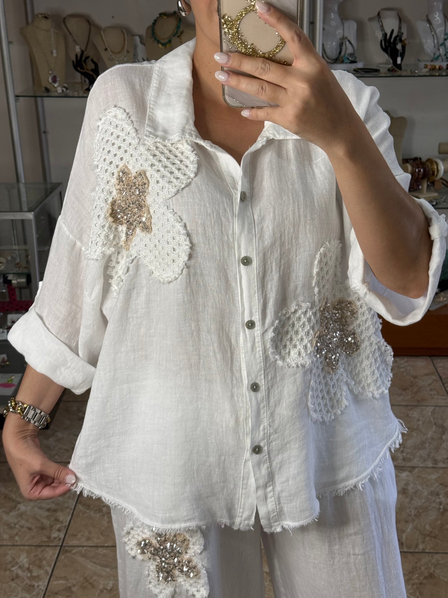 Sequins Flowers OS Top & Pant Set (NO RETURNS OR EXCHANGE)