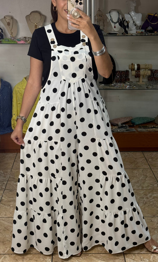 White/Black Polkadot Overall (REGULAR & PLUS) (TOP SOLD SEPARATELY)