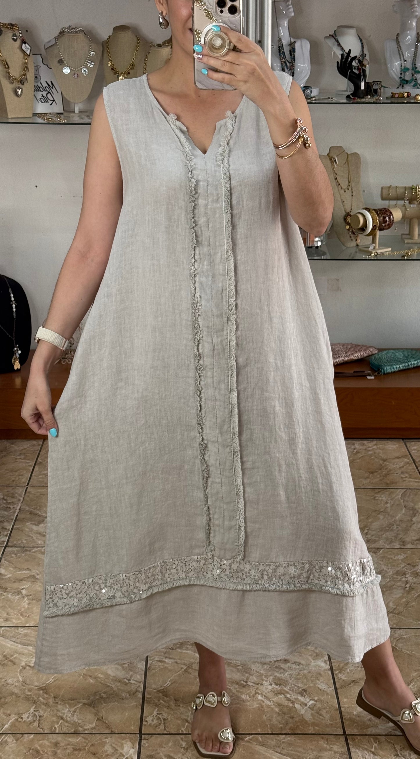 Sleeveless OS Linen Maxi Dress (FINAL SALE)