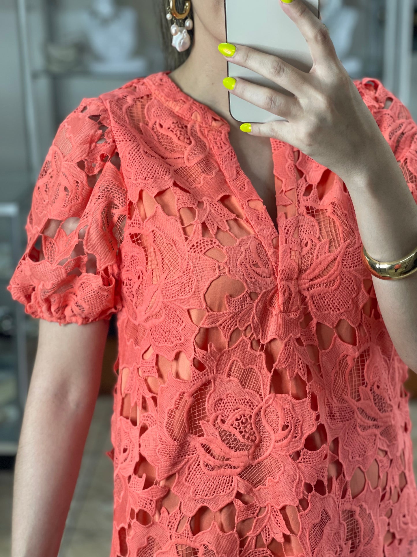 Coral Floral Lace Top