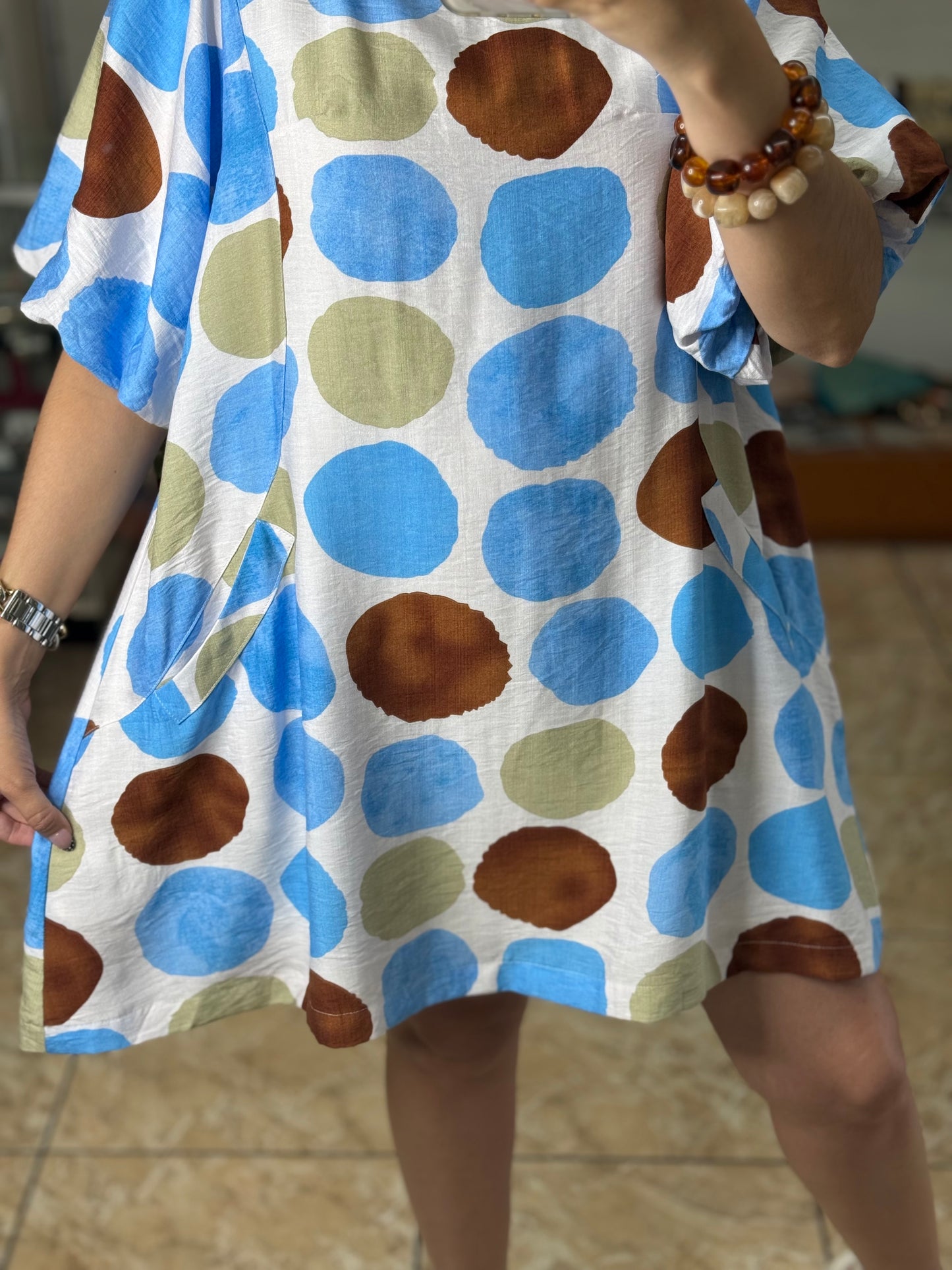 Blue Mix Polkadots Mini Dress