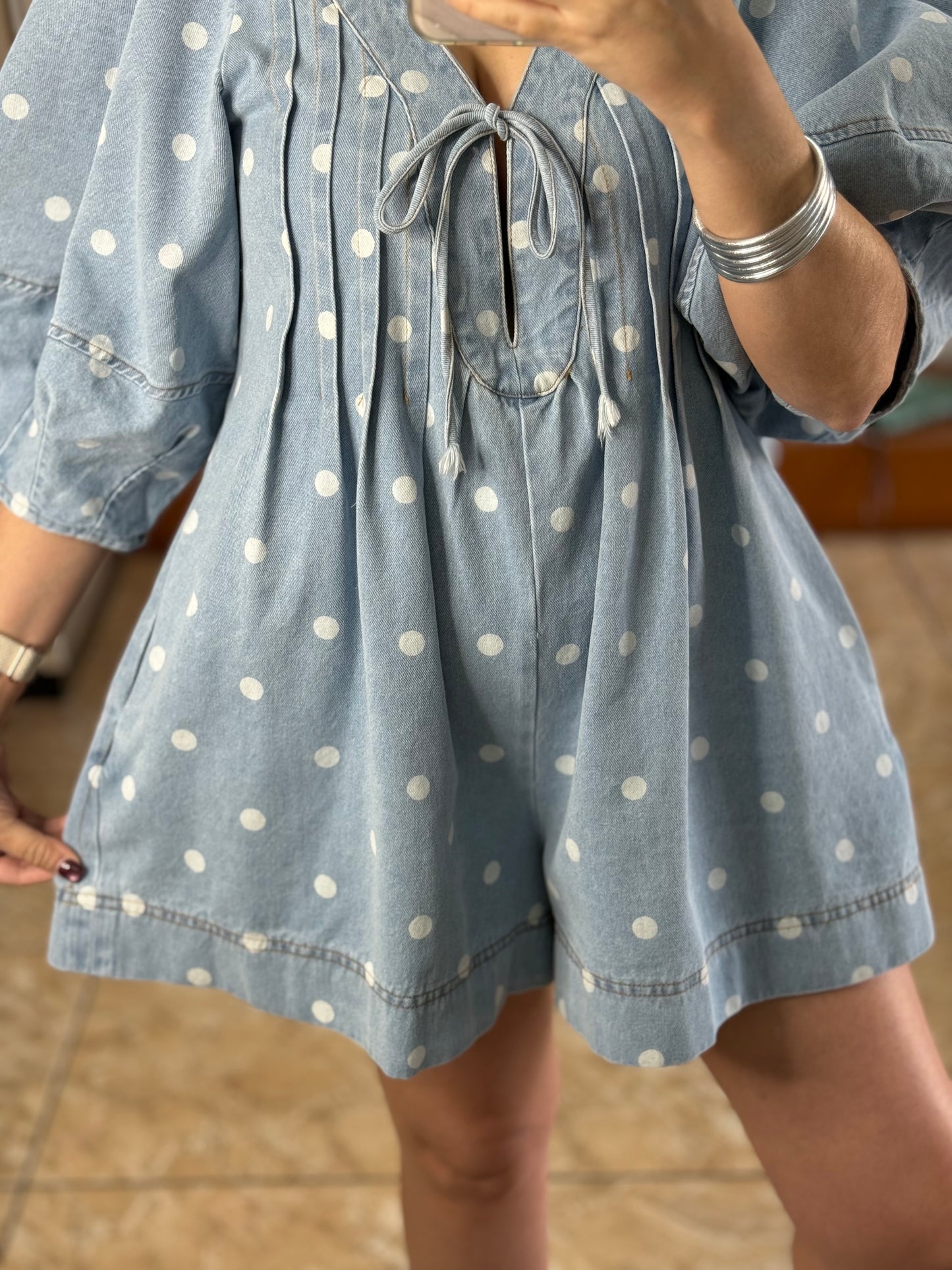 Polkadots Denim Romper