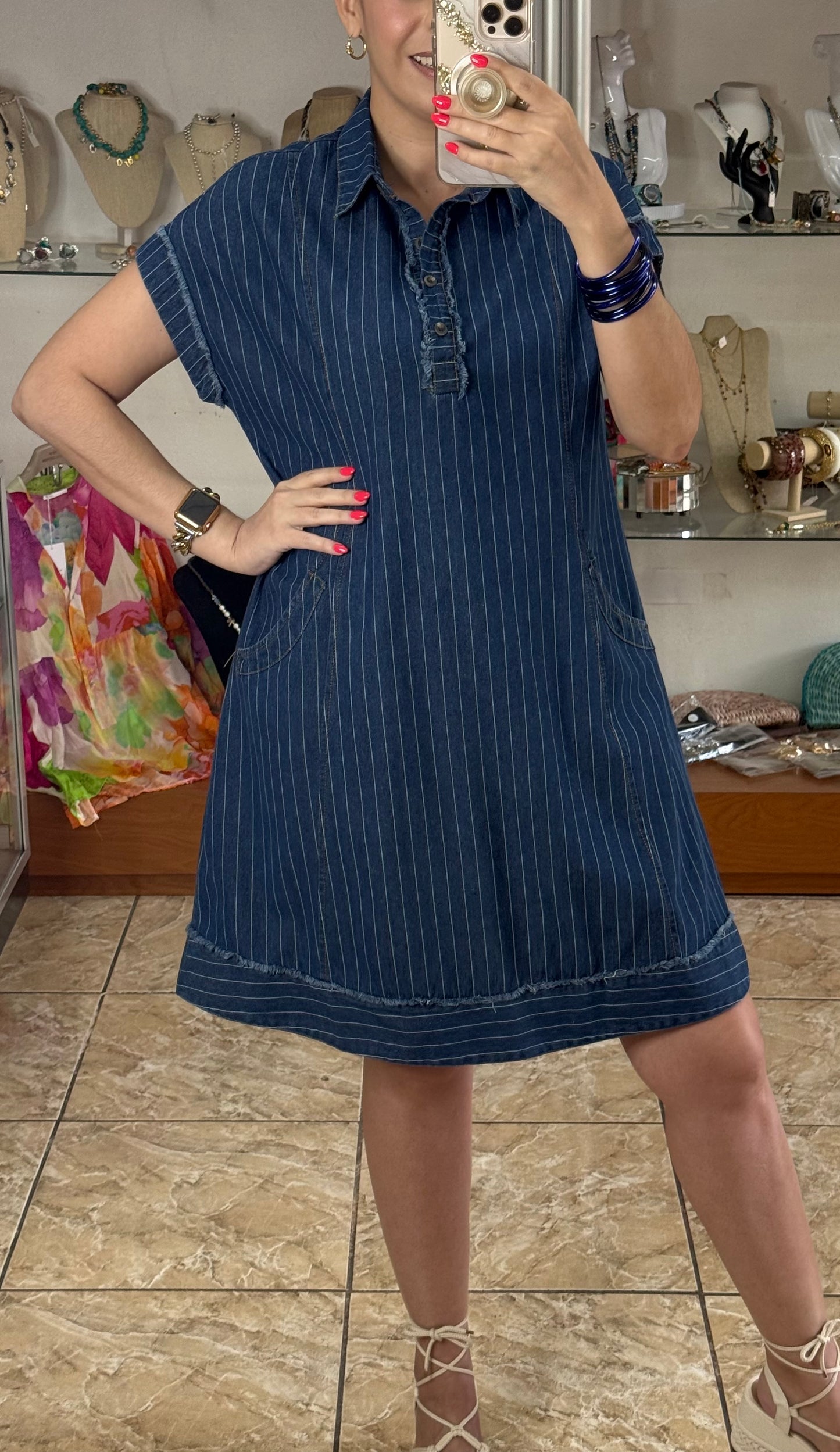 Pinstripe Denim Dress