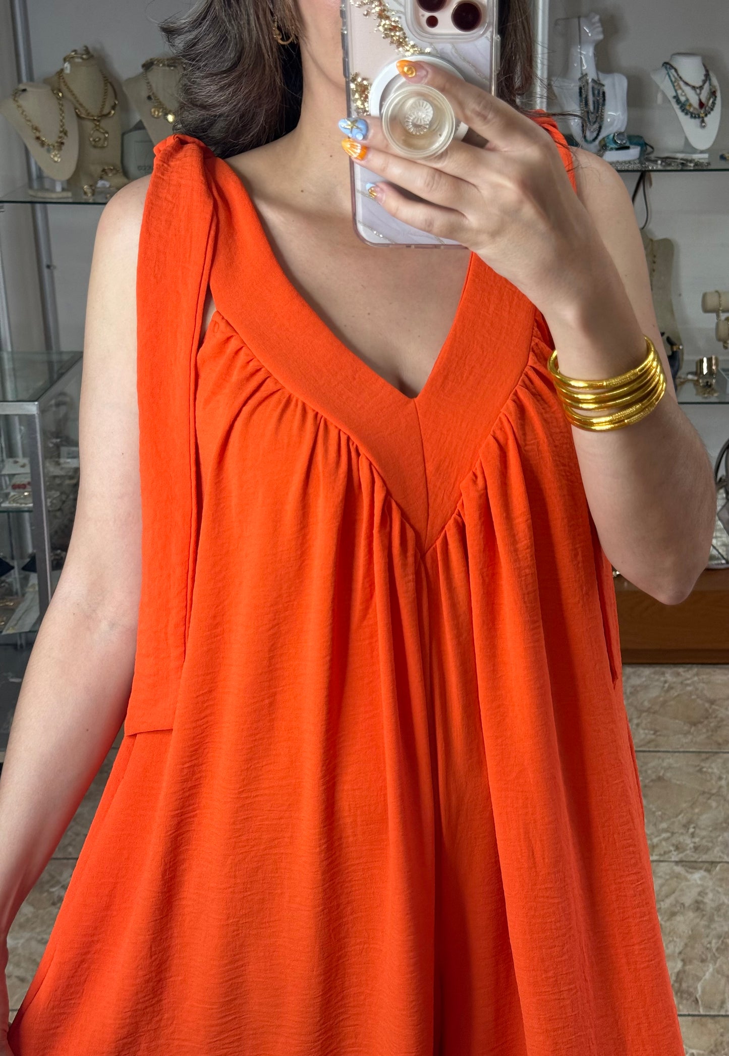V-Neck Orange Jumpsuit