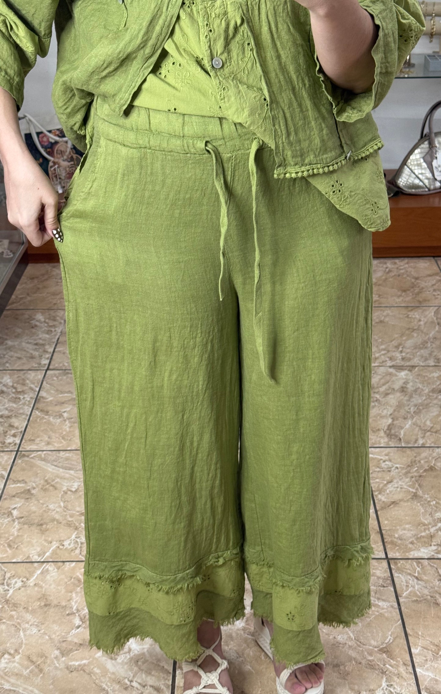 Linen/Eyelet OS Pant Set (FINAL SALE)