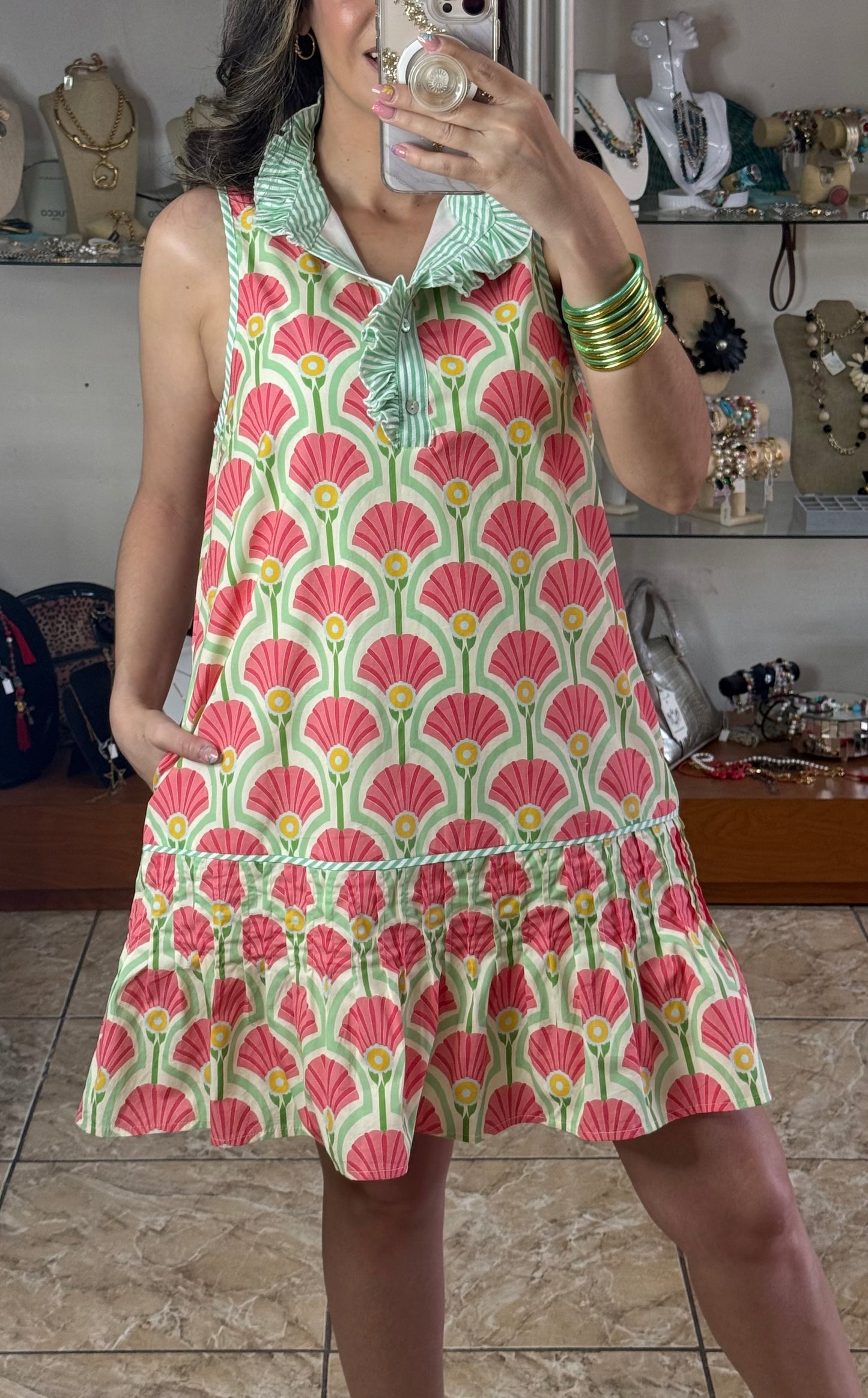 Coral Mix Fan Dress