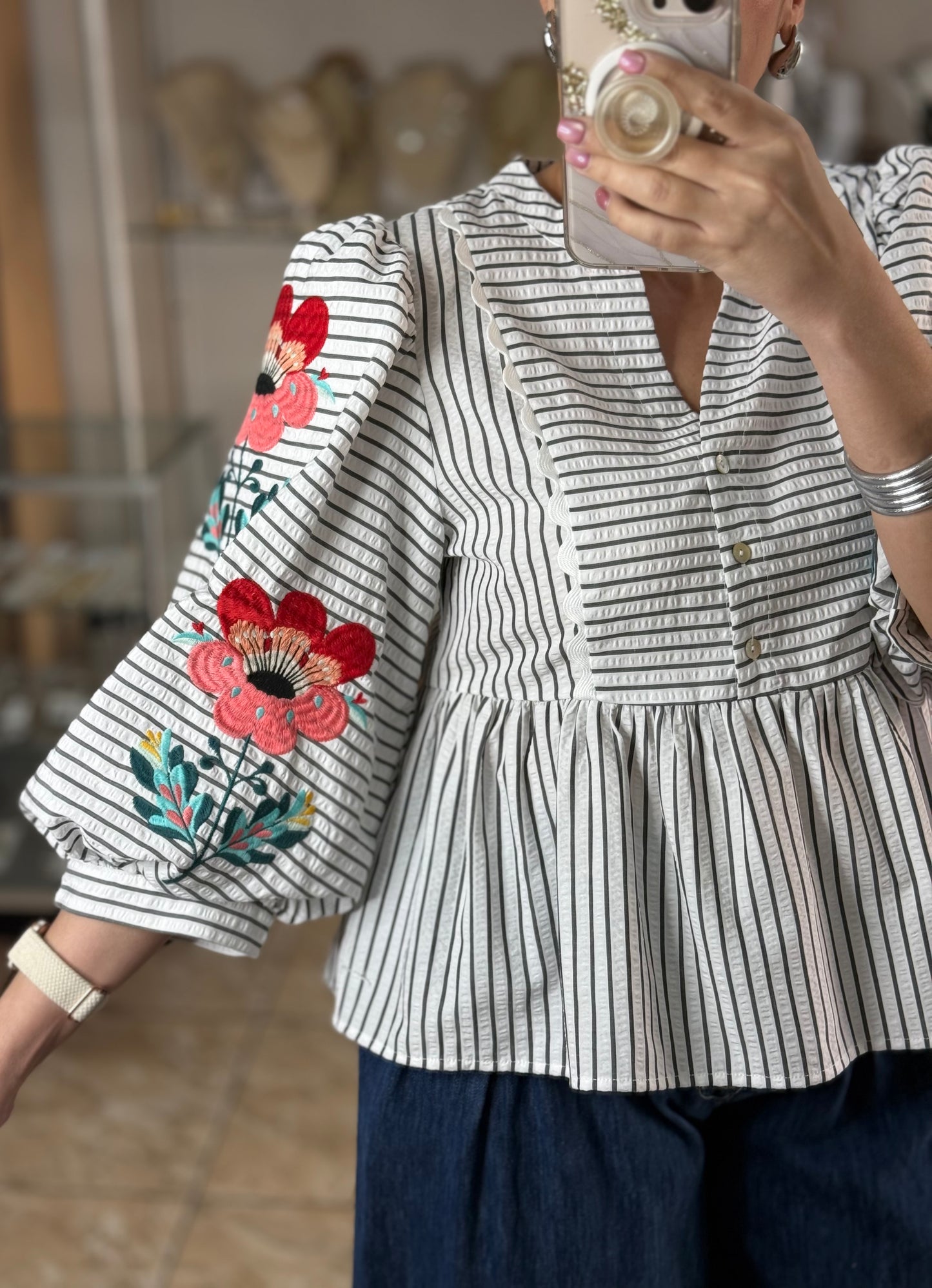 Stripes and Flowers Peplum Top