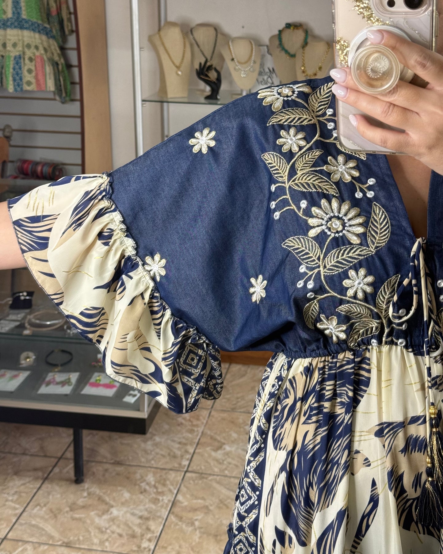 Denim Mix OS Boho Maxi Dress (NO RETURNS OR EXCHANGE)