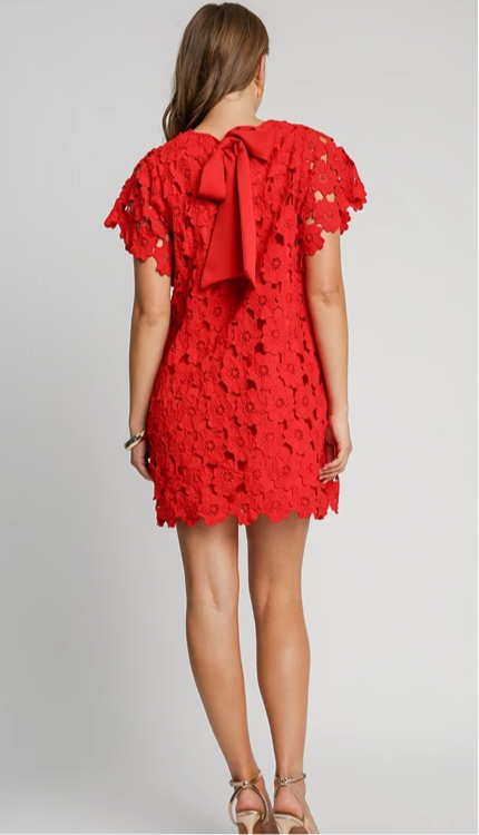 Red Floral Lace Dress