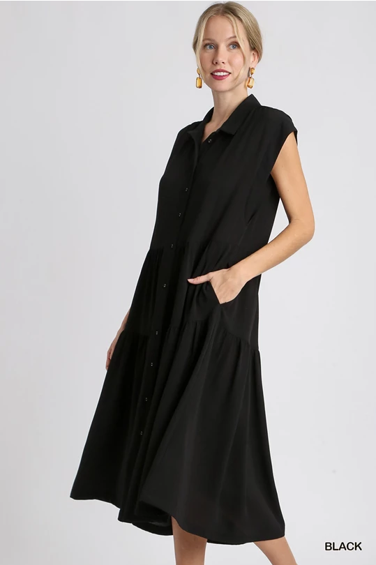 A-Line Tiered Button Maxi Dress