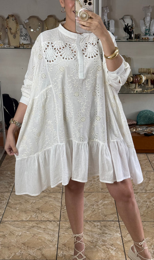 White Embroidered Oversized Dress (NO RETURNS OR EXCHANGE)