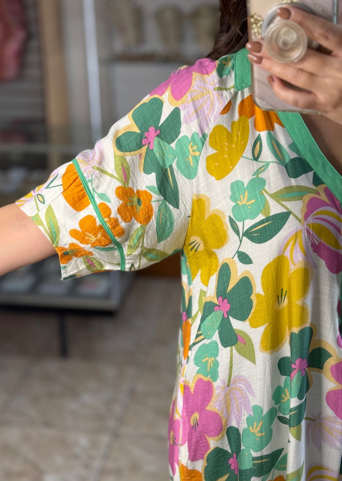 Green Mix Floral Tiered Midi Dress