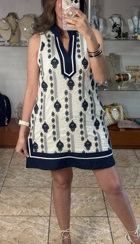 Sleeveless Embroidered Mini Dress