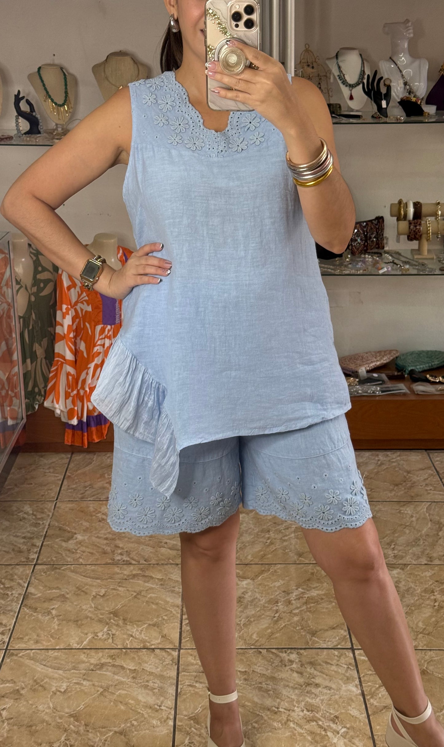 OS Linen Top & Short Set (NO RETURNS OR EXCHANGE)