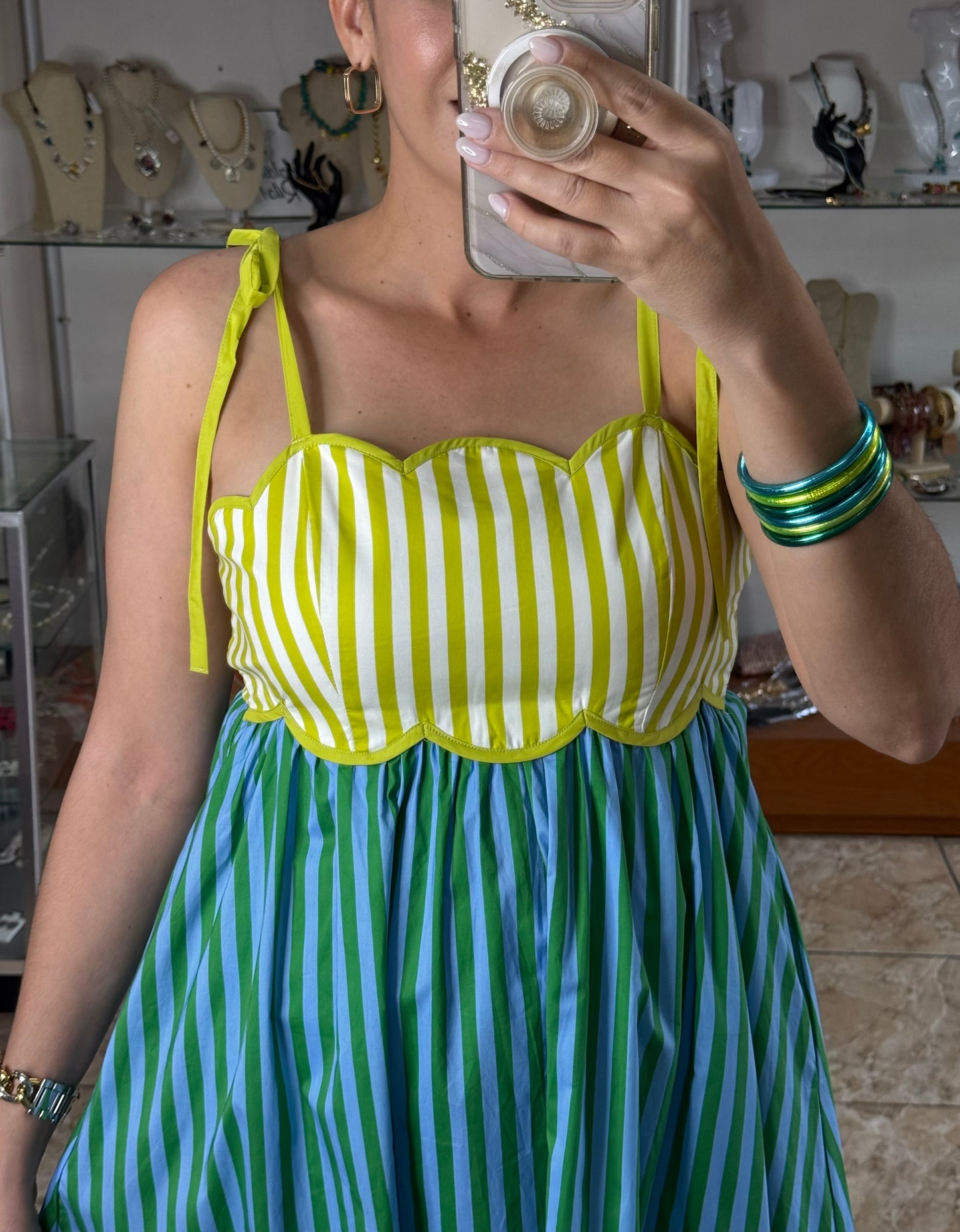 Kiwi Mix Stripes Midi Dress