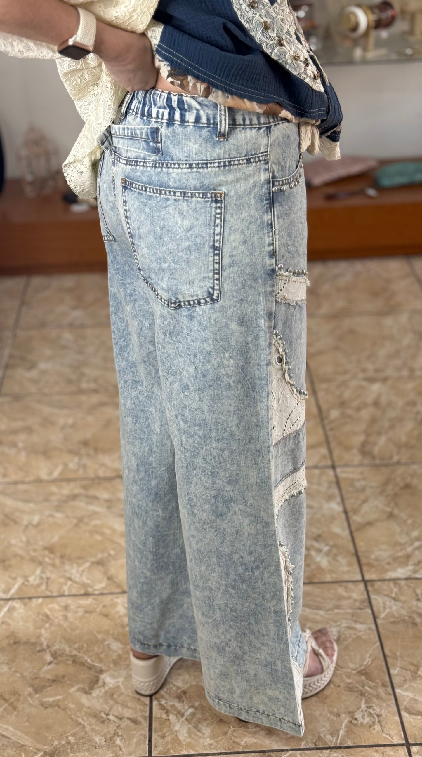 Eyelet and Studs Light Denim (Pant)