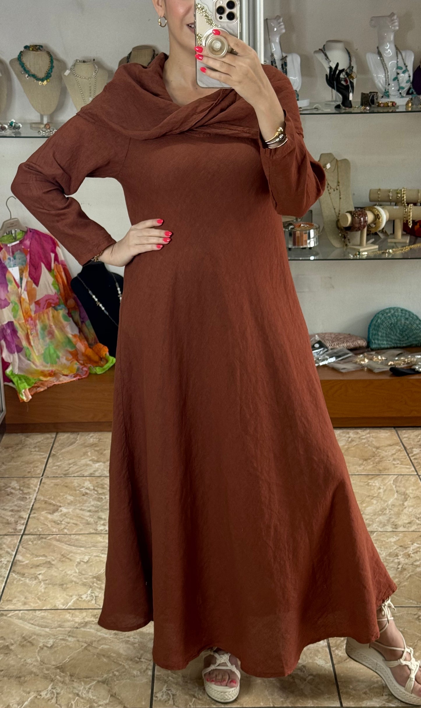 Marena OS Maxi Linen Dress (NO RETURNS OR EXCHANGE)