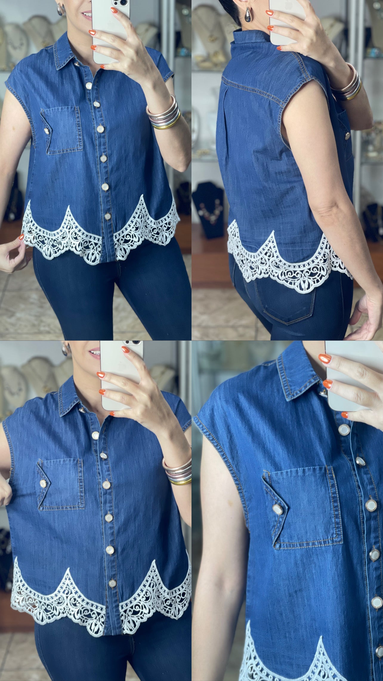 Denim Lace Trim Top