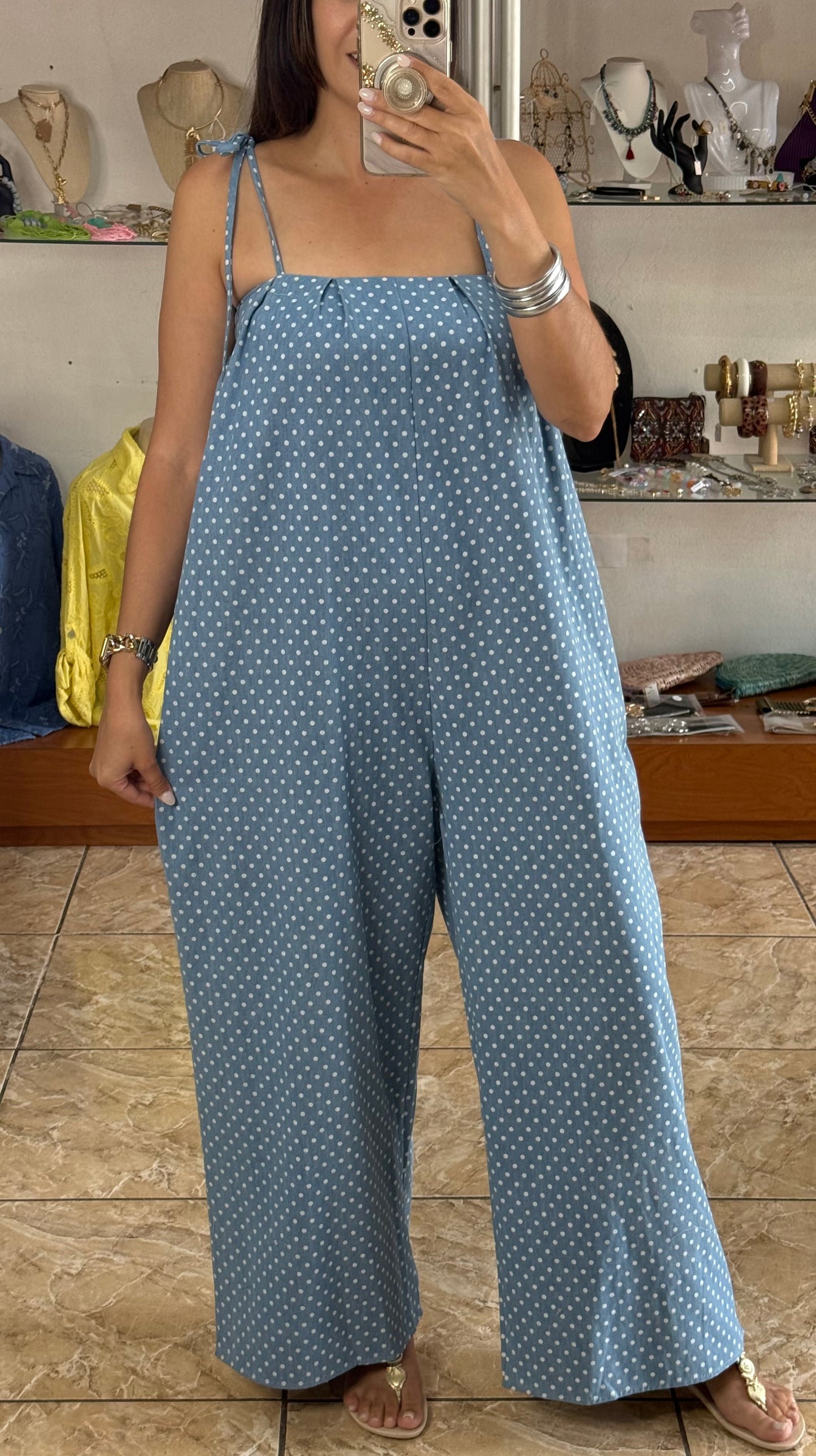 Polkadots Denim Jumpsuit