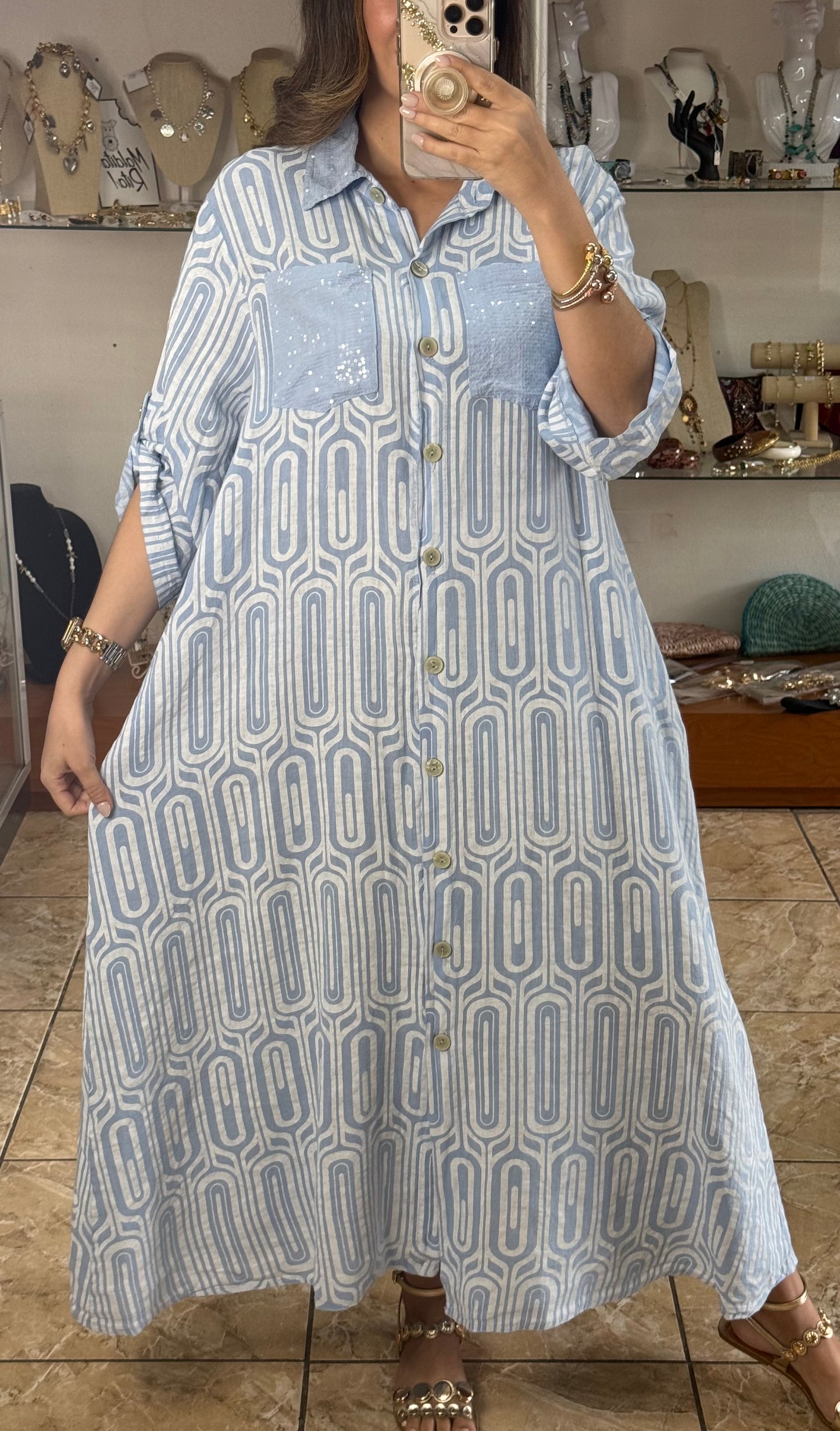 OS Geometric Linen Maxi Dress (NO RETURNS OR EXCHANGE)