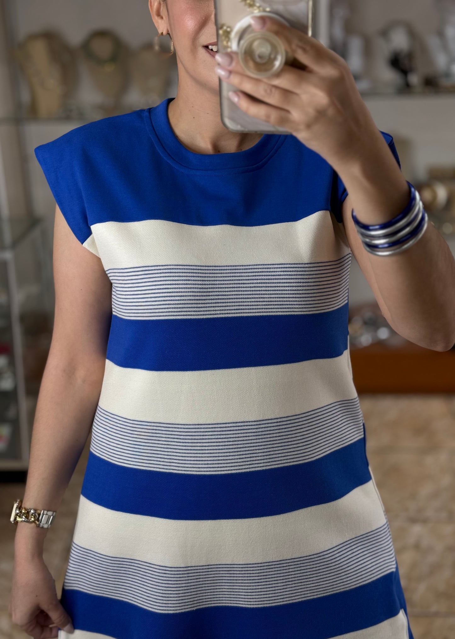 Bold Striped Sleeveless Shift Dress