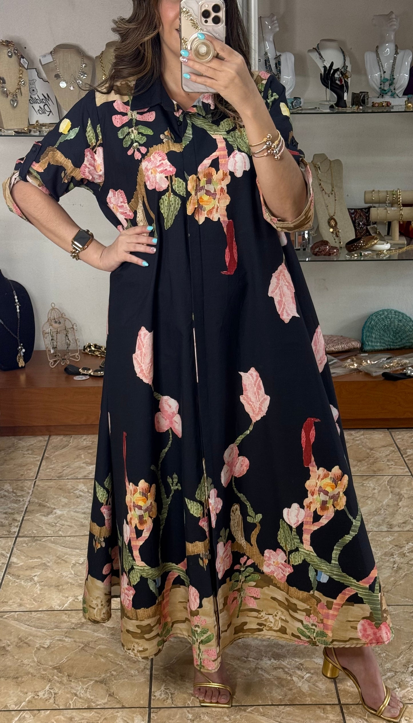 OS Flowers and Birds Maxi Dress (NO RETURNS OR EXCHANGE)