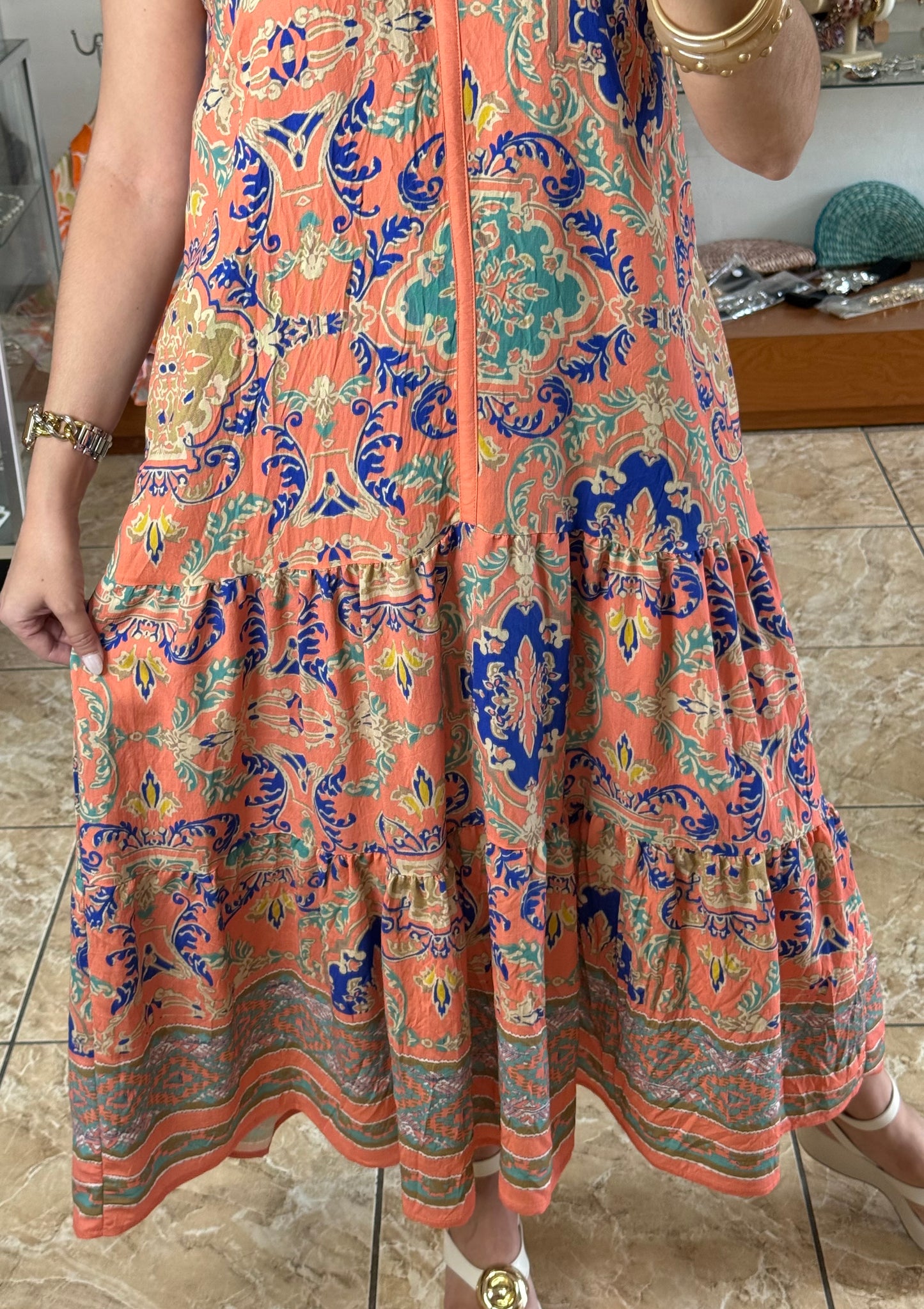 Coral Mix Halter Maxi Dress