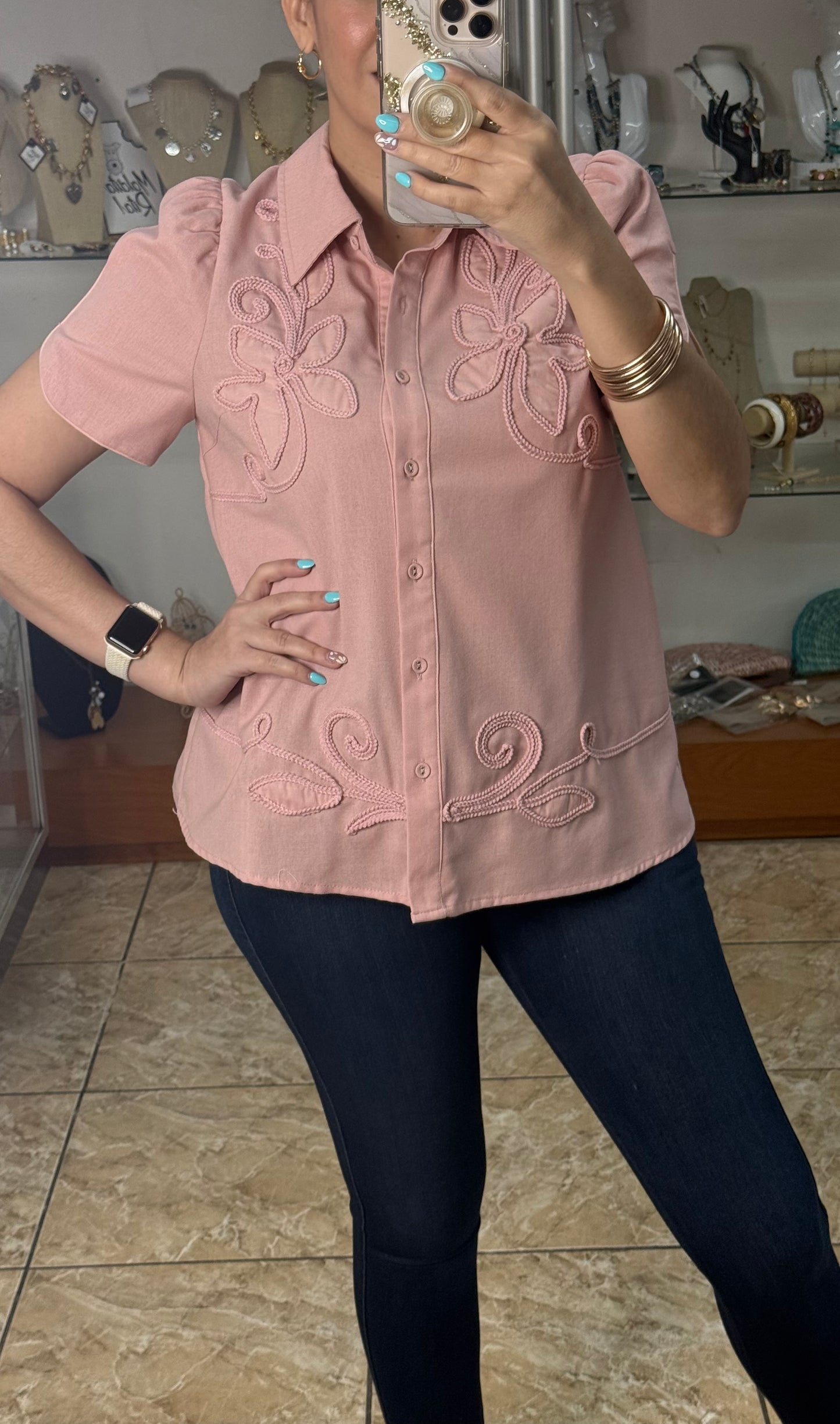 Dusty Rose Button Down Top