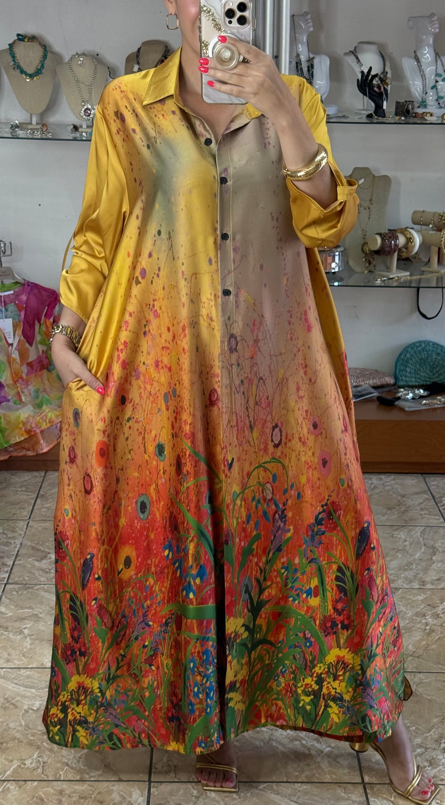 Floral Silk OS Top/Dress & Pant Set (NO RETURNS OR EXCHANGE)